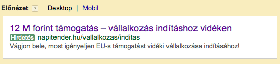 Adwords esettanulmány - hirdetésszöveg