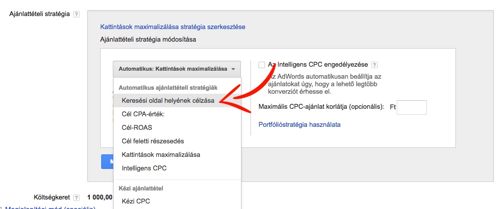 Adwords kampány beállítás